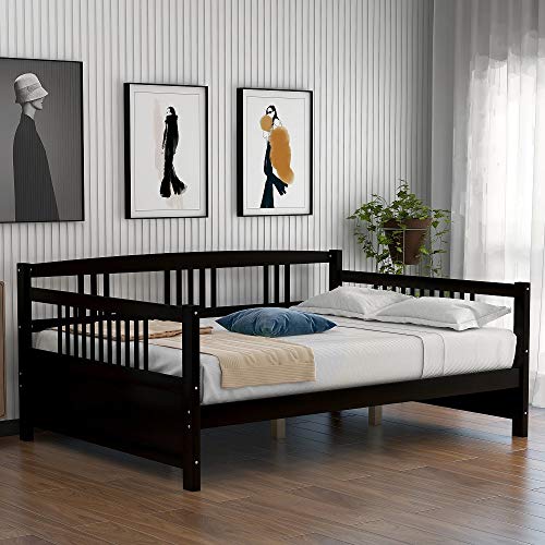Full Daybed Frame, Solid Wood Daybed Frame,No Box Spring Needed, Espresso Daybed