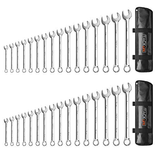 TACKLIFE 32PCS Combination Wrench Set Metric and Standard, 1/4-1 Inch, 7-22MM, Open End and Box End Wrench Set, Chrome Vanadium Steel With Tool Roll