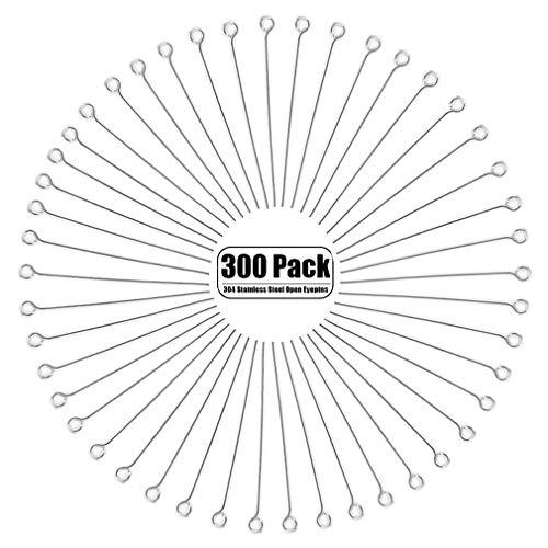 300Pack Eye Pin 1.6inch/40mm 304 Stainless Steel Open Eyepins Headpins for Jewelry Necklace Making Silver by HOWRIN