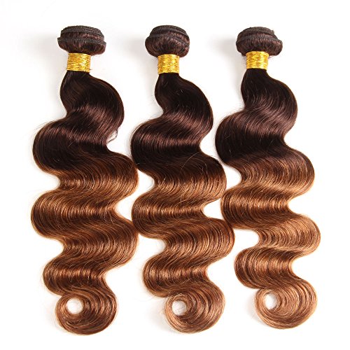 2 Tone Ombre Hair Brazilian Virgin Hair Body Wave 3 Bundles Hair Weaves Human Hair Extensions T4/30 Medium Brown/Medium Auburn(10 12 14)