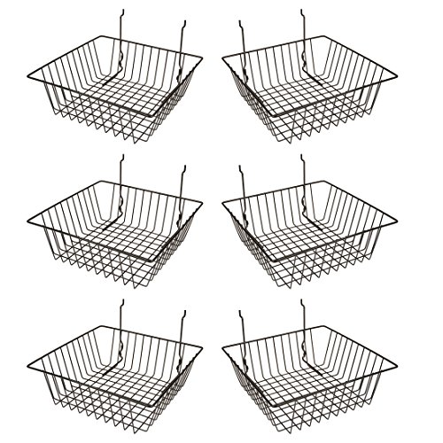 Econoco Multi Fit Black Small Wire Basket for Slatwall, Grid of Pegboard, Commercial All Purpose Basket, (Pack of 6)