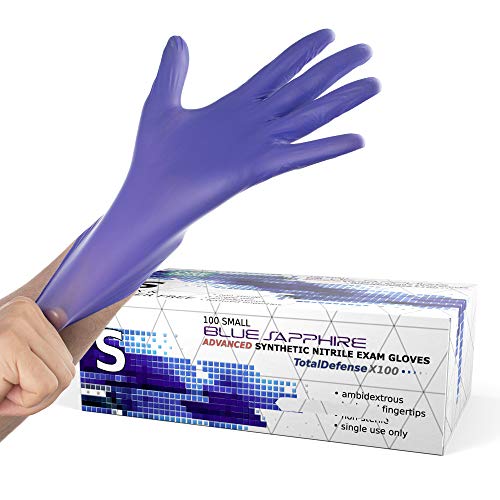 Powder Free Disposable Gloves Small - 100 Pack - Nitrile and Vinyl Blend Material - Extra Strong, 4 Mil Thick - Latex Free, Food Safe, Blue - Medical Exam Gloves, Cleaning Gloves
