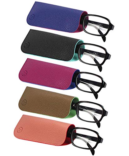 JAVOedge (5 Color PCS SET) 2 Tone Color Style Soft Pouch Eyeglass Storage Case with Microfiber Eyeglasses Cleaning Cloth