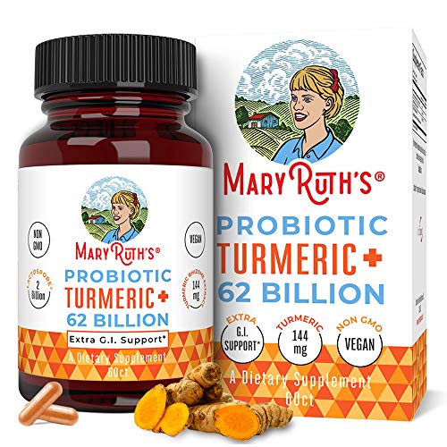 Probiotic Turmeric + Extra GI - Support 62 Billion CFU - by MaryRuth's - Organic Ingredients Turmeric Complex with Probiotics - Turmeric Curcumin Capsules for Digestion - Plant-Based Vegan - 60 ct