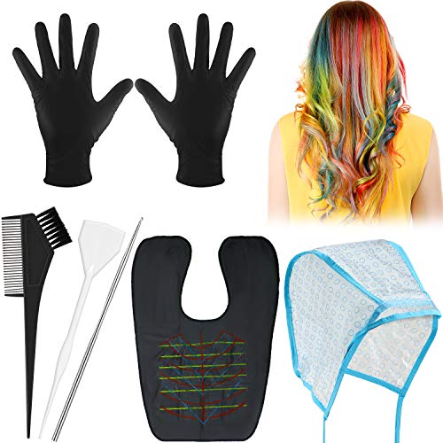 6 Pieces Hair Dyeing Cap Tools Set, Includes Hair Highlighting Cap with Dyeing Hook, Hair Dyeing Board, Hair Coloring Brush, Hair Dyeing Gloves and Waterproof Hair Cutting Cape for Home Salon Styling