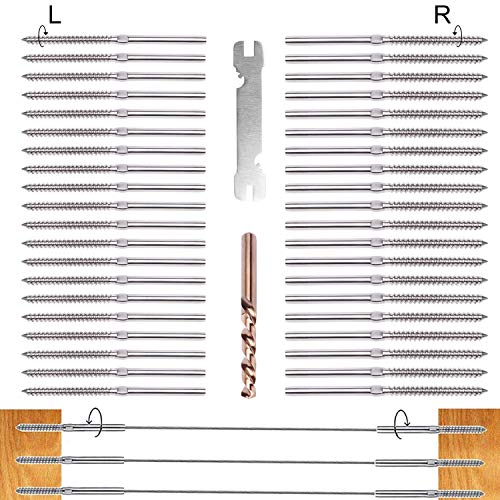 20 Pairs Stainless Steel Left & Right Handed Thread Swage lag Screws for 1/8' Deck Railing, Cable Railing Kits for Wood Posts, DIY Baluster Hardware