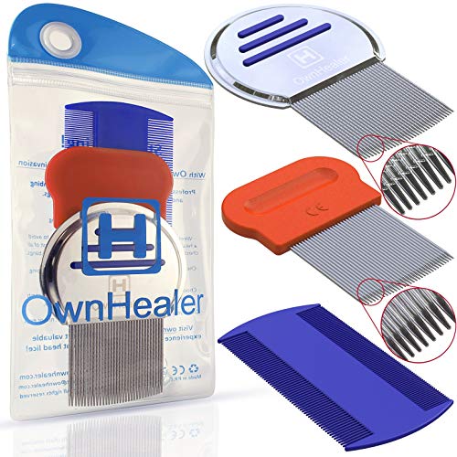 [Pack of 3] Head LICE Comb - for Fast Nit and Lice Removal - Best Results from OwnHealer, Package & Colors May Vary