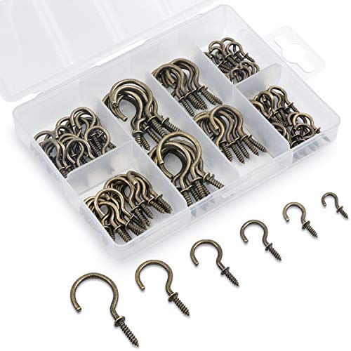 Bronze Screw-in Cup Hooks Kit, 105Pcs Ceiling Hooks in 6 Size for Hanging-(1/2', 5/8', 3/4', 7/8', 1'', 1-1/4')