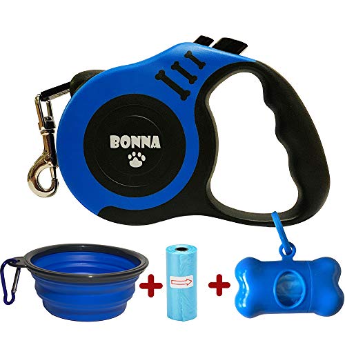 Bonna Retractable Dog Leash for Medium - Small Dogs and Cats 16.5FT Tangle Free, Heavy Duty Walking Leash with Anti Slip Handle, Pause and Lock Strong Nylon Tape, Dog Leash Retractable