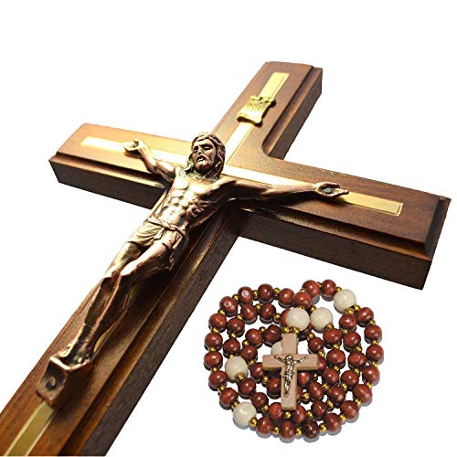 Handmade Crucifix Wall Cross - Wooden Catholic Hanging Crucifix for Home Decor - 12 Inch
