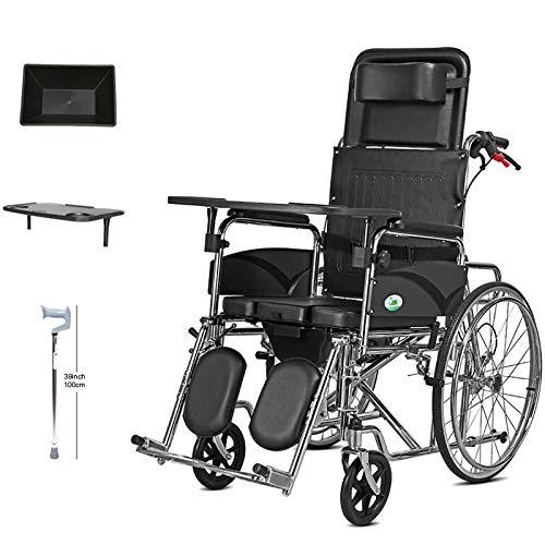 L-LIPENG Full Reclining Wheelchair Detachable Desk arms & Elevating Legrestspuncture Proof self Propelled with Commode pan Padded Chair Mobile Shower Chair Durable Light Weight Wheelchair
