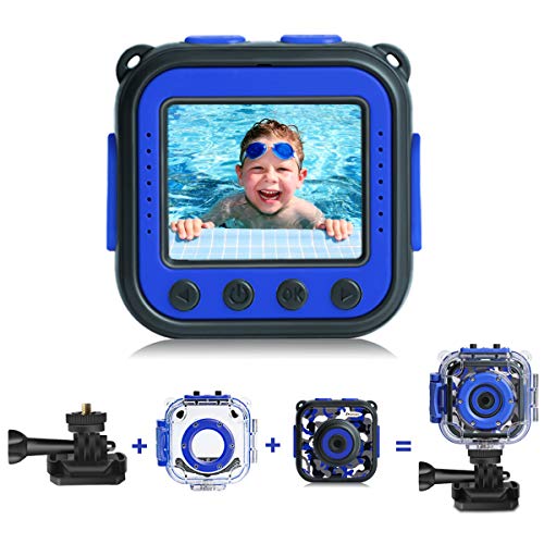 [Upgraded] PROGRACE Kids Waterproof Camera Action Video Digital Camera 1080 HD Camcorder for Boys Toys Gifts Build-in Game(Blue)
