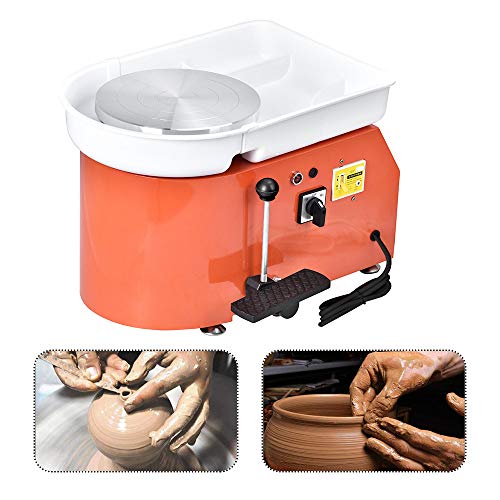 SKYTOU Pottery Wheel Pottery Forming Machine 25CM 350W Electric Pottery Wheel with Foot Pedal DIY Clay Tool Ceramic Machine Work Clay Art Craft (Orange)