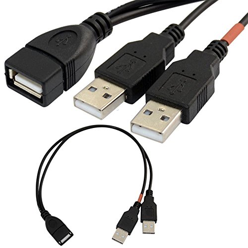 HIGHROCK 30cm USB 2.0 a Power Enhancer Y 1 Female to 2 Male Data Charge Cable Extension Cord(1pc)