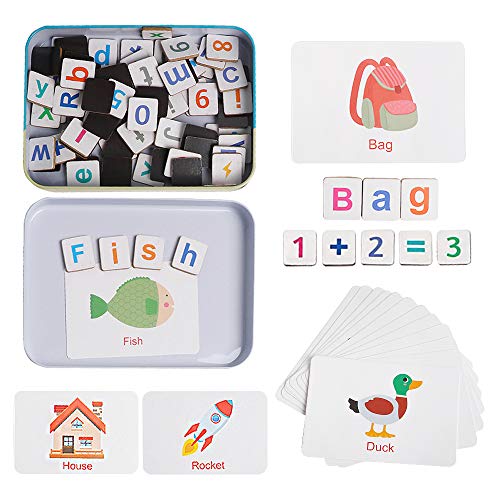 JCREN Wooden ABC Magnetic Letters and Numbers Toys Fridge Magnets Alphabet Word Flash Cards Spelling Counting Game Learning Uppercase Lowercase Math for 3 4 5 Year Old Preschool Kid Toddler Boy Girl