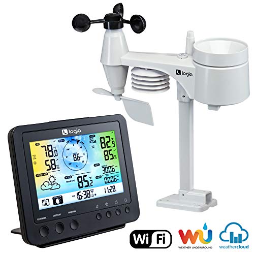 Logia 5-in-1 Wi-Fi Weather Station | Indoor/Outdoor Remote Monitoring System Reads Temperature, Humidity, Wind Speed/Direction, Rain & More | Wireless LED Color Console w/Forecast Data, Alarm, Alerts
