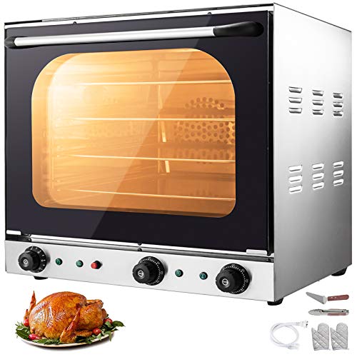 VBENLEM 110V Commercial Convection Oven 60L/2.12 Cu.ft Capacity 2600W Electric Toaster Oven 50-350℃ Multifunction Oven 4-Tier with Spray Function Perfect for Roasting Baking Drying Steaming Defrosting