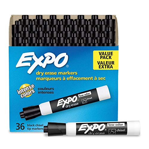 Expo Low Odor Dry Erase Marker, Chisel Tip Markers, Whiteboard Markers, Black, 36 Count