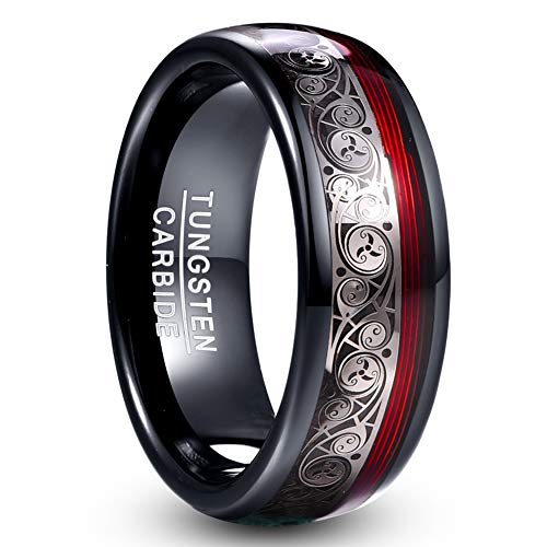 VAKKI Black Tungsten Promise Ring with Celtic Spiral and Red Guitar String 8mm Domed Anniversary Ring Size 11.5