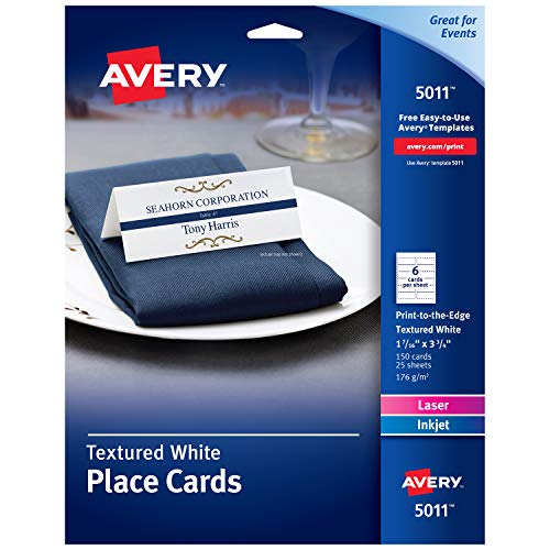 AVERY Small Place Cards, Laser & Inkjet Printers, 150 Printable Cards, Textured (5011), White, 150 Cards
