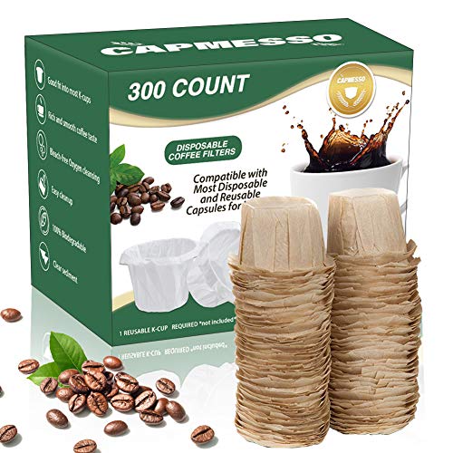 CAPMESSO Disposable Coffee Paper Filters Replacement Keurig Filter for Reusable Single Serve Pods Keurig Coffee Maker- 300 Count (Natural)