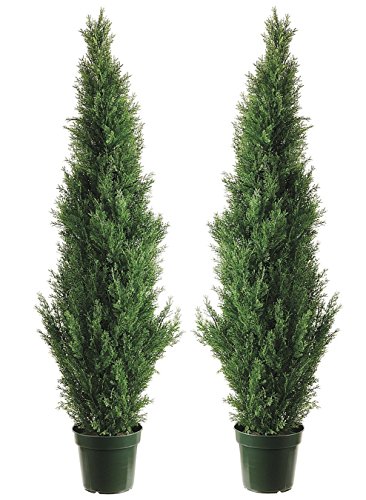Silk Tree Warehouse Two 4 Foot Outdoor Artificial Cedar Topiary Trees Uv Rated Potted Plants