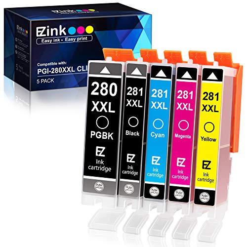 E-Z Ink (TM) Compatible Ink Cartridge Replacement for Canon PGI-280XXL CLI-281XXL 280 XXL 281 XXL for PIXMA TR7520 TR8520 TS6120 TS6220 TS8120 TS8220 TS9120 TS9520 TS6320 TS9521C Printer (5 Pack)