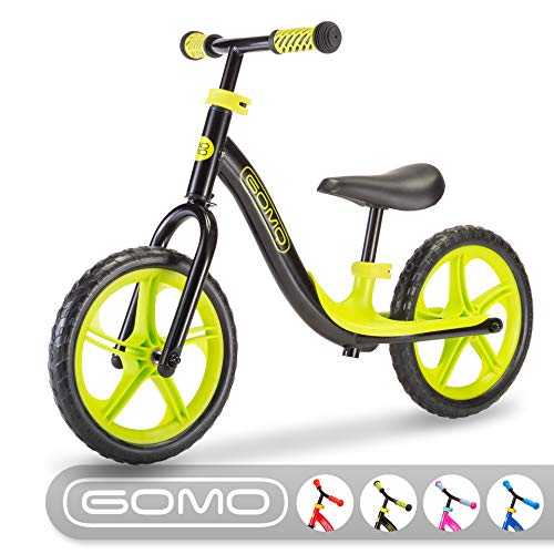 GOMO Balance Bike - Toddler Training Bike for 18 Months, 2, 3, 4 and 5 Year Old Kids - Ultra Cool Colors Push Bikes for Toddlers/No Pedal Scooter Bicycle with Footrest (Black)