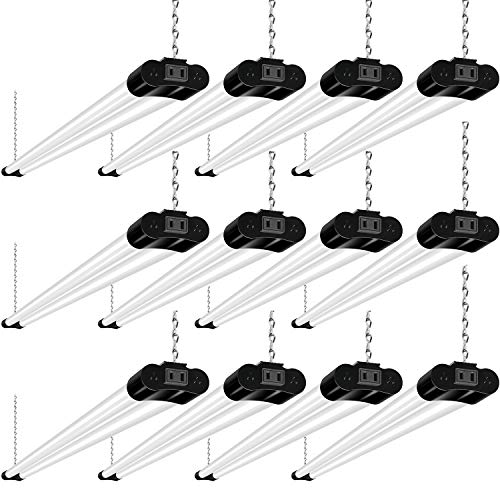 12 Pack 4FT Linkable LED Shop Light, Utility Shop Light Fixture, 36W [250W Equivalent], 5000K Daylight White Shop Lights for Workshop, Garage, Hanging or Surface Mount, with Power Cord, ETL, Black