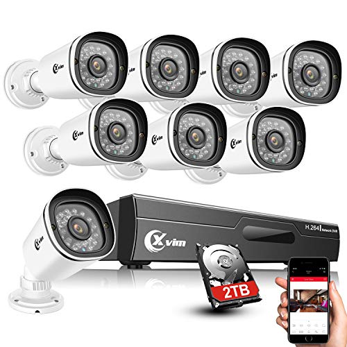 XVIM 8CH 1080P Home Security Camera System with 2TB Hard Drive Outdoor IP66 Waterproof CCTV Recorder 8pcs HD 1920TVL Upgrade Home Surveillance Cameras with Night Vision, Easy Remote Access