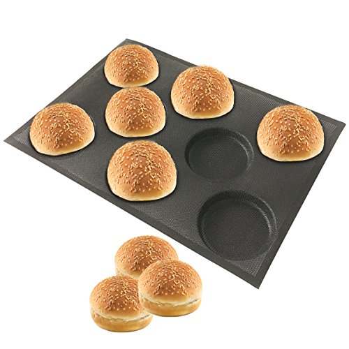 Bluedrop Silicone Hamburger Bread Forms Perforated Bakery Molds Non Stick Baking Sheets Fit Half Pan Size