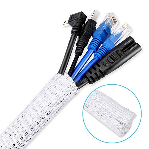 White Cable Sleeve Cover, AGPTEK Cord Management System for Desk PC TV Computer Projector Wires Protection and Organization, Home, Theater and Office, 6.6ft - 2/3 inch, White