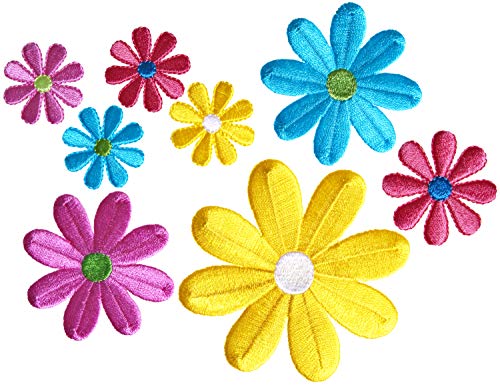 Simplicity Multicolor Daisy Flowers Applique Clothing Iron On Patches, 8pc, Sizes Vary