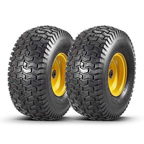 2 Pcs Lawn Mower Tires 15x6.00-6 with Wheel for Riding Mowers, 3' Centered Hub Long with 3/4' precision ball bearings(WILL NOT FIT ON TRAILERS)