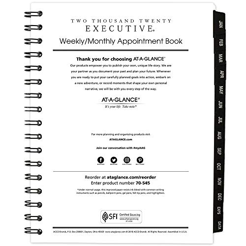 AT-A-GLANCE 2020 Weekly & Monthly Planner/Appointment Book Refill, 6-1/2' x 8-3/4', Medium, Executive (7090810)