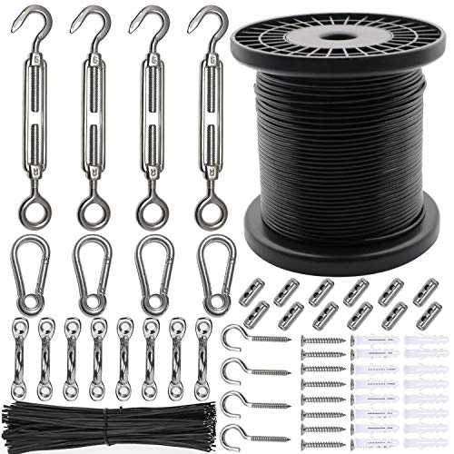 Belio String Light Hanging Kit，Stainless Steel Cable for Outdoor Lights，Globe String Light Suspension Kit Include 182 FT Wire Rope Cable Turnbuckle and Hooks