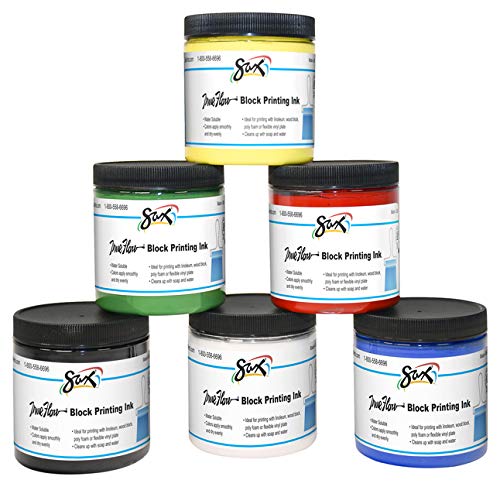 Sax True Flow Water Soluble Block Printing Inks, Assorted Colors, Set of 6 - 1429281