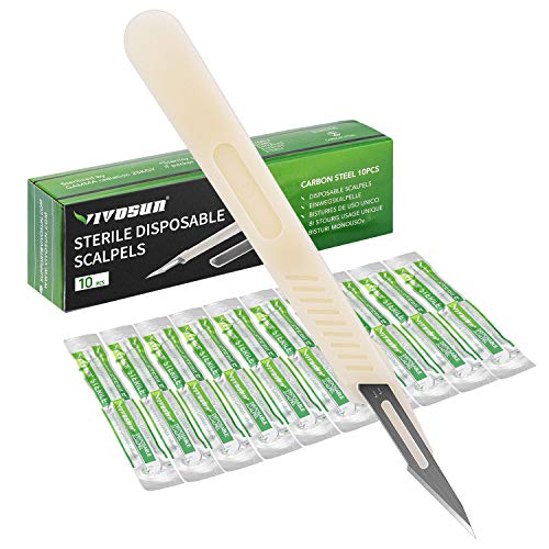 VIVOSUN Disposable Scalpels, Medical #11 High-Carbon Steel Blades, Plastic Handle Individually Foil Wrapped, Box of 10