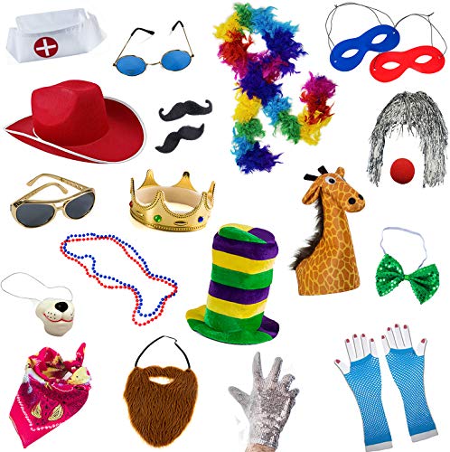 Funny Party Hats Photo Booth Props - Photo Booths for Parties - 18 Pc. Assorted Photo Booth Kit (18 Pc Adult Props)