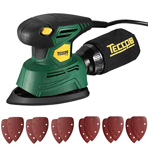 TECCPO Compact Mouse Detail Sander with 12Pcs Sandpapers, 14,000 OPM Multi-Function Sander, Efficient Dust Collection System, Ideal for Sanding, DIY-TAMS22P