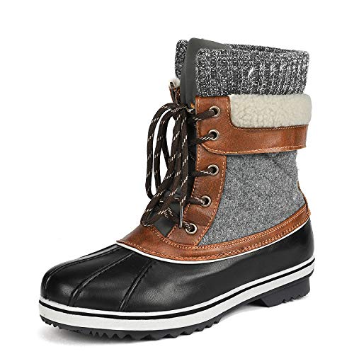 DREAM PAIRS Women's Monte_01 Black Grey Mid Calf Winter Snow Boots Size 6 M US