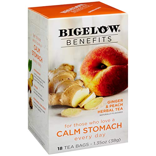Bigelow Benefits Calm Stomach Ginger Peach Caffeine Free Herbal Tea, 18 Count (Pack of 6), 108 Tea Bags Total