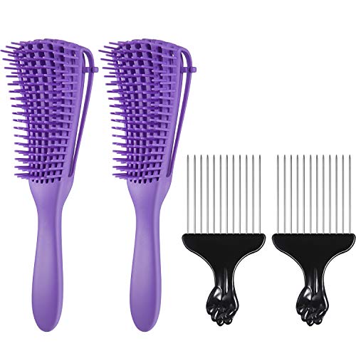 4 Pieces Brushes Set Detangling Brush Hair Detangler Brush for Natural Hair, Stainless Steel Needle Comb for Dry and Wet Hair 3A to 4C Kinky Curly Coily Hair Detangler Brush for Men Women