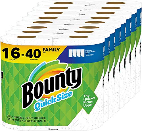 Bounty Quick-Size Paper Towels, White, 16 Family Rolls = 40 Regular Rolls