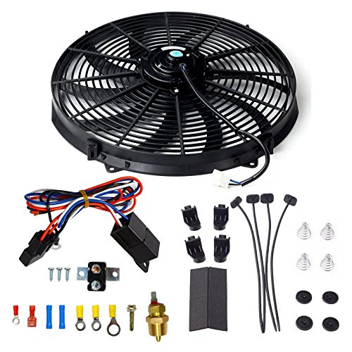 16 Inch Electric Radiator Cooling Fan Mounting Kit & 175-185 Degree Thermostat Relay Switch Kit Black
