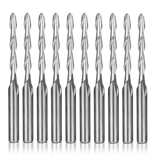 HQMaster CNC Router Bit 1 8 Shank Ball Nose End Mill Cutting Dia. Spiral Milling Cutter Engraving Carving Tool Set Tungsten Steel for MDF Acrylic Wood PVC 10Pcs