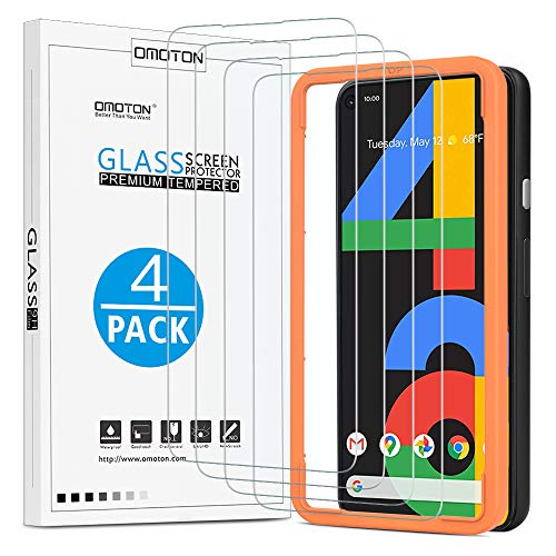 [4 Pack] OMOTON Screen Protector for Google Pixel 4a (Not Fit for 4a 5G), Scratch Resistant/Easy-Install/Bubble Free/Tempered Glass Screen Protector Compatible with Google Pixel 4a