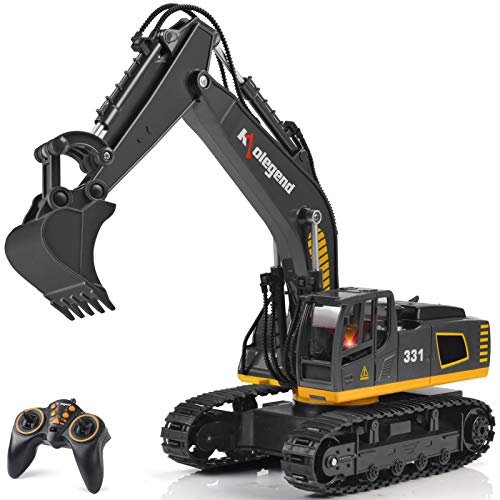 kolegend Remote Control Excavator Toy Truck, 1/18 Scale RC Excavator Construction Vehicles for Boys Girls Kids RC Tractor with Lights Rechargeable Battery