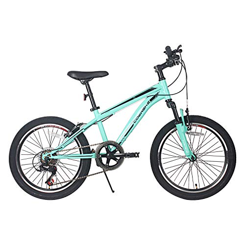 COEWSKE 20 Inch Kids Bike Enjoy-Style Children's Variable Speed Mountain Bike Sports Cycling 1 Speed & 6 Speed with Kickstand Fit for 6-10 Years Old Or 49-60 Inch Tall Kids (6-Speed Turquoise)