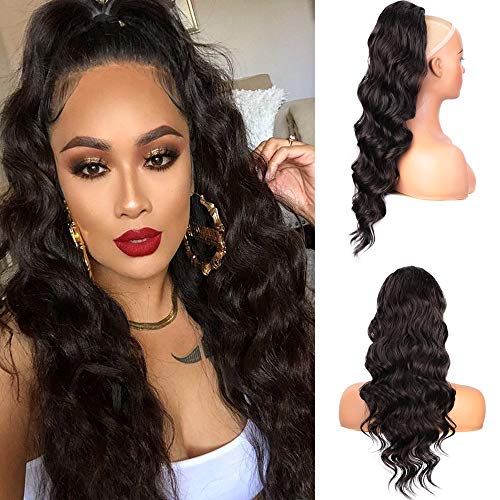 Ponytail Extensions Drawstring Long Wavy 24Inch for Women Clip in Hair Extensions Curly Wavy Ponytail Hairpiece (2#, Dark Brown)